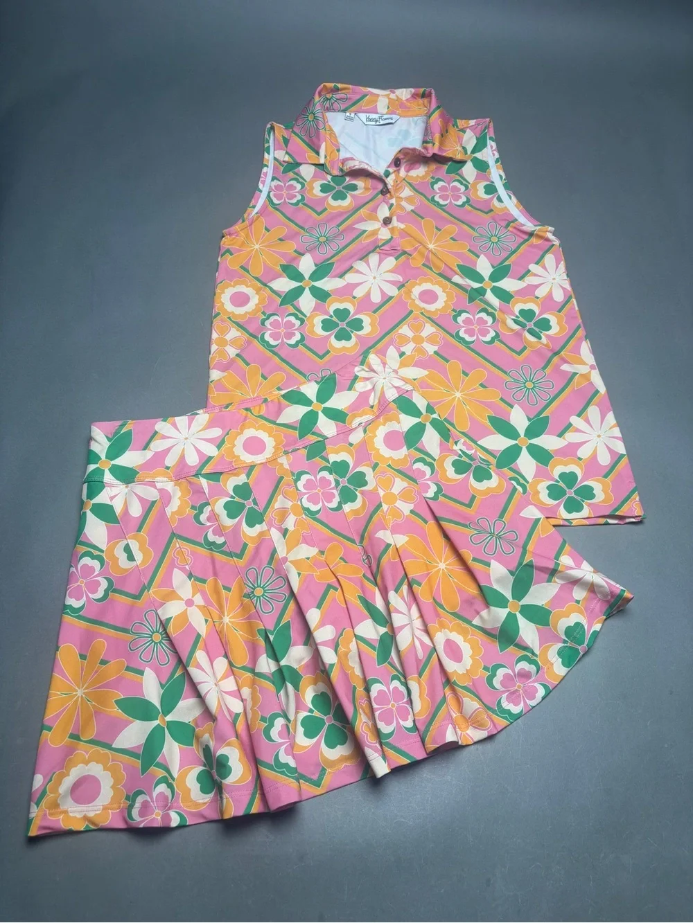 Kenny Flowers Pink Green Yellow Floral Skirt Set